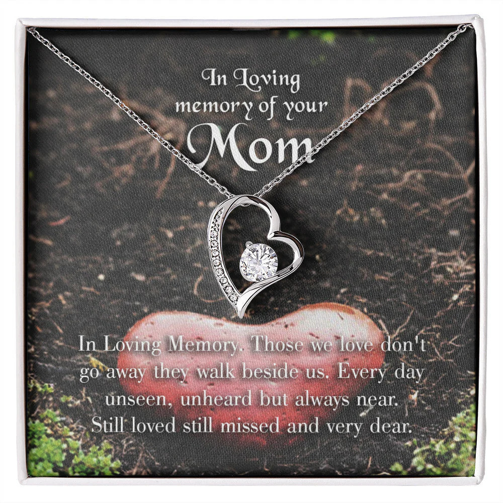 Mom Loving Memory Forever Love CZ Heart Necklace White Gold Standard Box